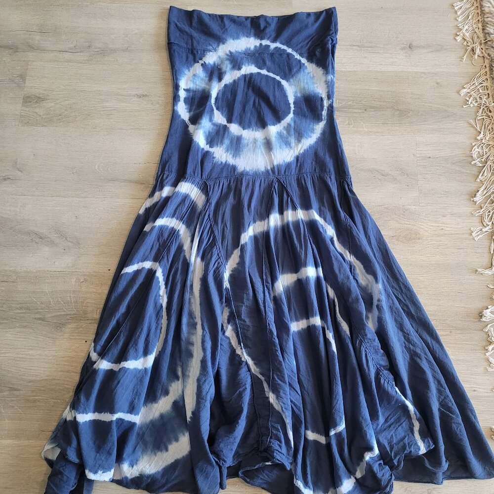 Vintage Y2K Tie Dye Maxi Free Boho Hippy People Blue White Dress Size M Cotton